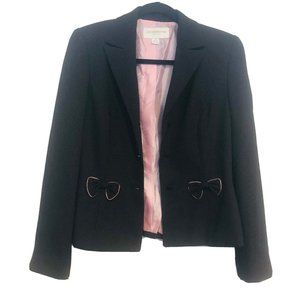 Vintage Liz Claiborne Suits Black Pink Polka Dot Blazer With Bows Women Size 4